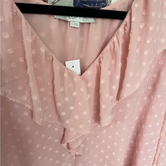 LOFT NWT Pink Ruffle Swiss Dot Long Sleeve Blouse XL - Picture 2 of 6
